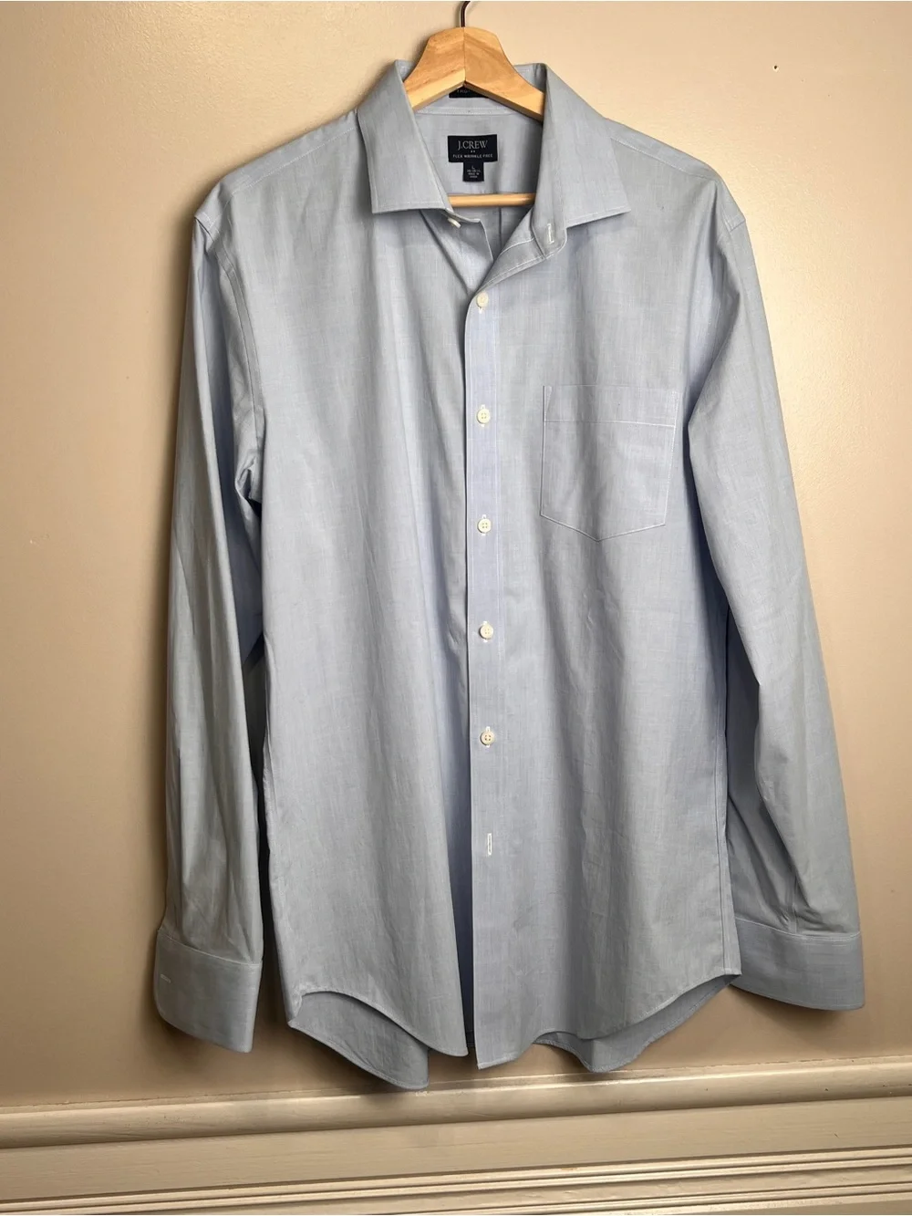 J.Crew Large Thompson Dress Shirt Blue Cotton Blend Flex Wrinkle Free Mens, EUC